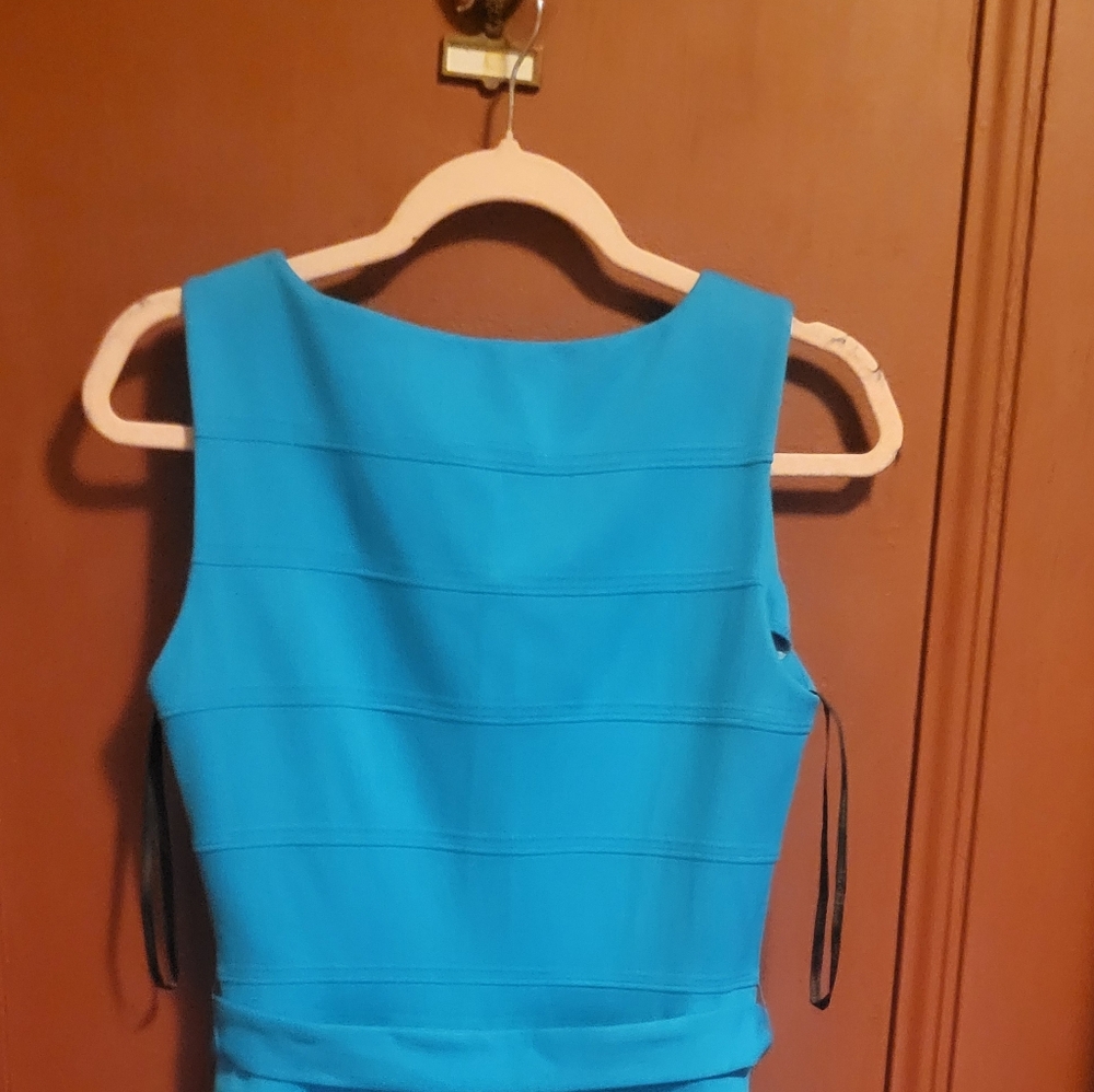 Calvin Klein Women's Blue Sleeveless Belted Midi Dress Size 6 - Picture 15 of 15